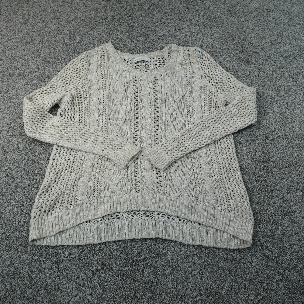 Abercrombie Fitch Sweater Womens XS Beige Open Cable Knit Pullover Preppy Top
